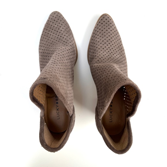 Lucky Brand Perforated Suede Bootie Size 7 Beige Tan - Picture 3 of 7